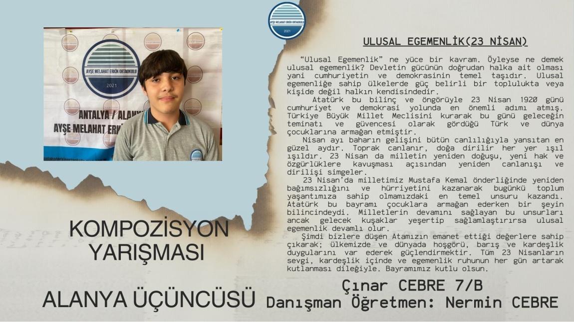 Öğrencimiz Çınar CEBRE Kompozisyon Yarışması Alanya Üçüncüsü Olmuştur.